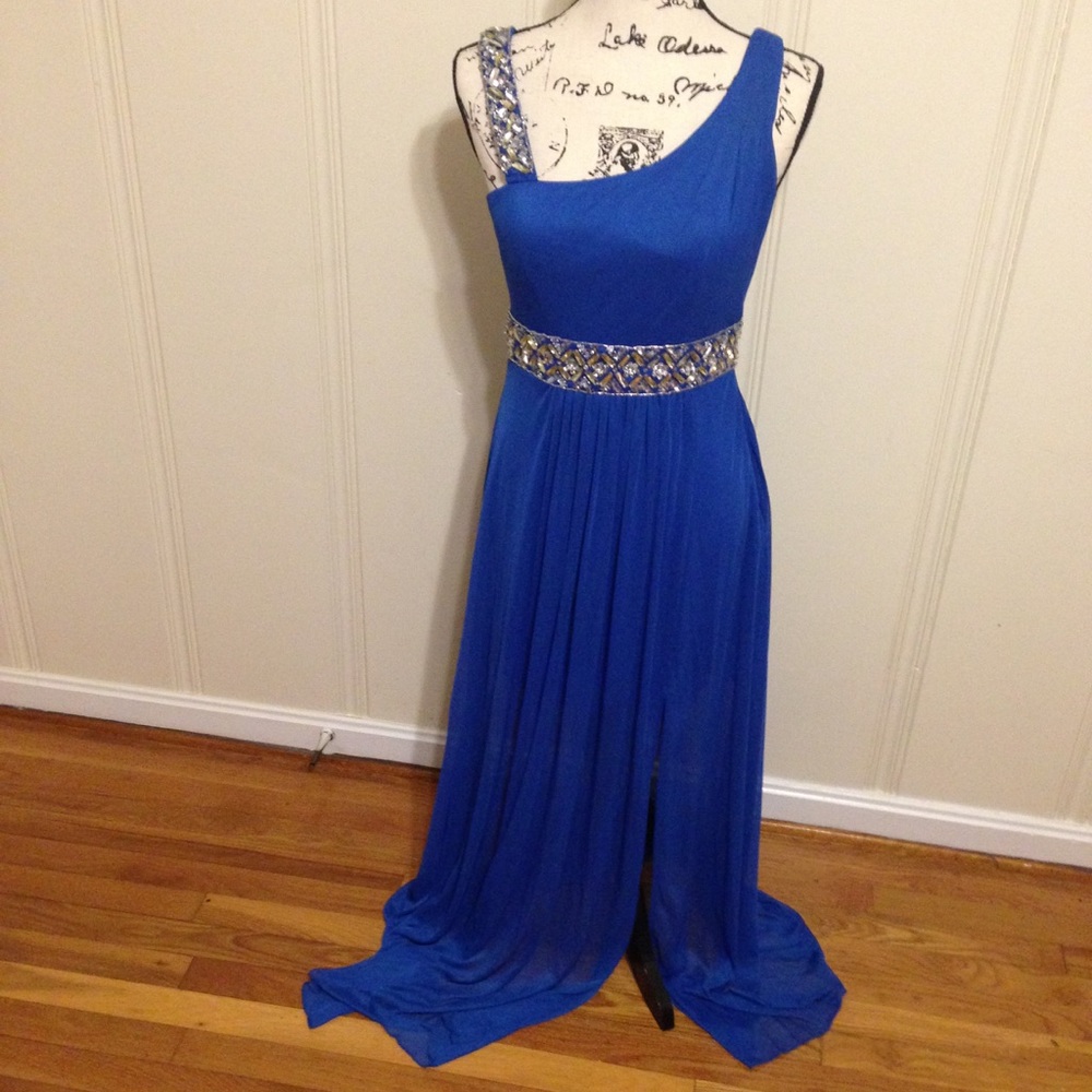 Blue Beaded Chiffon B Darlin Dress